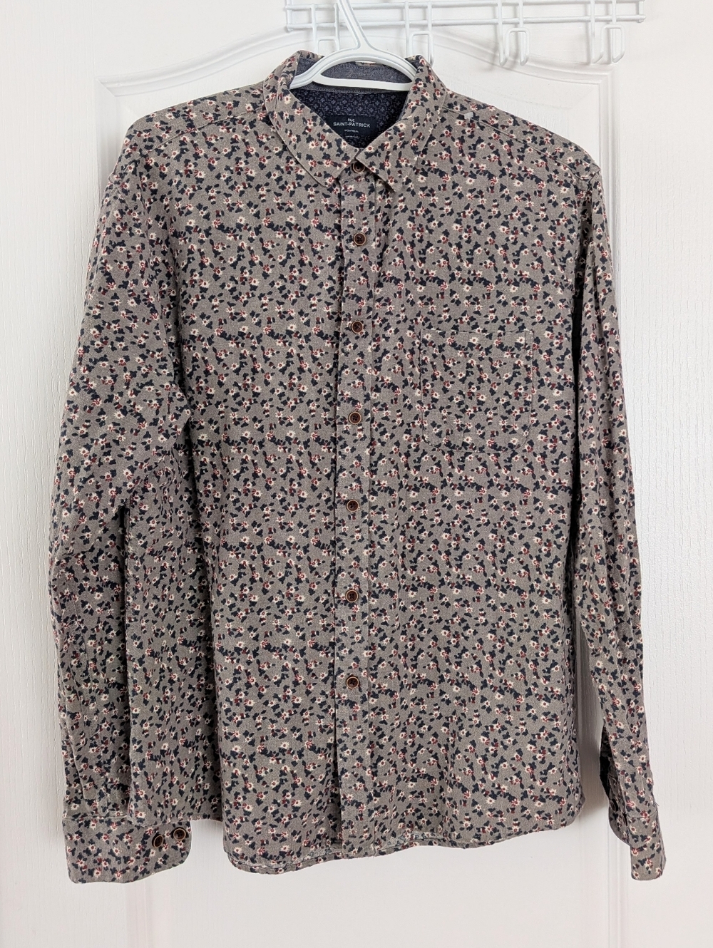 Rue Saint-Patrick flannel floral button down shirt Blue Grey size medium